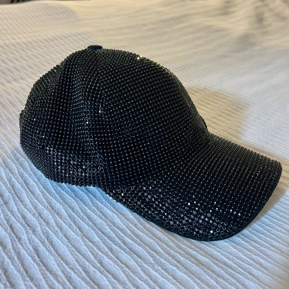 Black Crystal-Embellished Women's Baseball Cap - Picture 3 of 8